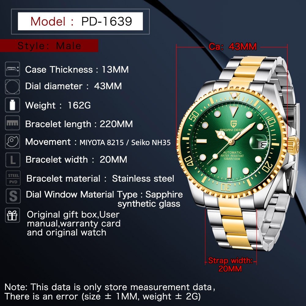 PAGANI Design PD1639 Herren-Au – Rolex Watch Submariner Bewertung und Preis
